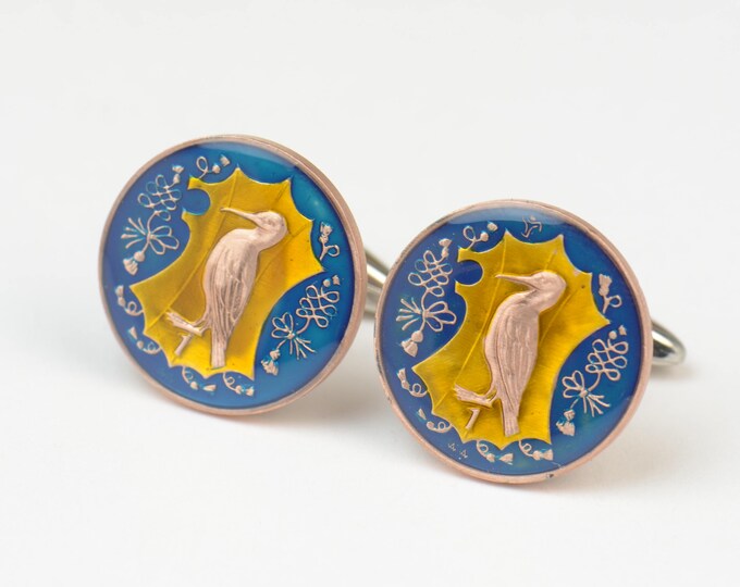 Isle of Man Cufflinks - enamel coins - Bird cuff links .Cuff links accessories gift mens jewelry