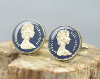 Queen Elizabeth II pound Painted Cufflinks United Kingdom.Great Britain.Queen Elizabeth II