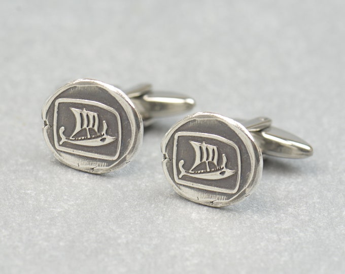 Viking ship sterling silver cufflinks.Men accessories,Sterling silver and Stainless steel, Runes Cufflinks, Nordic cufflinks,Drakkar ship