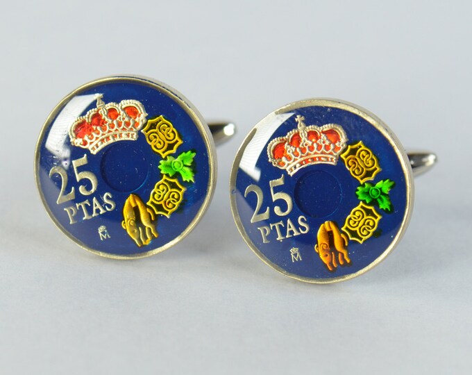 Spanish Gemelos Cufflinks Spain Coin Collector Gifts,Dad Coin Gift,Upcycled,mens gift accessories jewelry