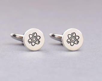 Atom Sterling Silver Cufflinks: Cosmic Universe Motif, Elegant Mens Jewelry , Wedding or Anniversary Gift