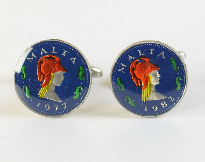 Malta Cufflinks - Antique coins Malta Coin Collector Gifts,Dad Coin Gift,Upcycled,mens gift accessories jewelry