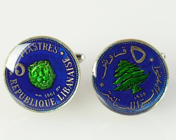 Cufflinks Lebanese Republic enamel Coin.Lebanon Cuff links Coin Collector Gifts,Dad Coin Gift,Upcycled,mens gift accessories jewelry
