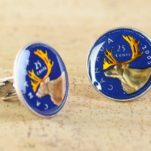 Canada  Coin Cufflinks.Deer coin.Big size Coin Collector Gifts,Dad Coin Gift,Upcycled,mens gift accessories jewelry