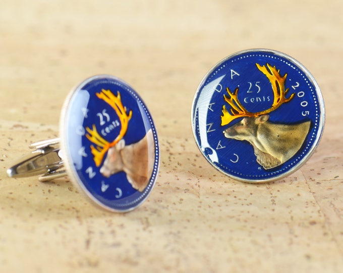 Canada  Coin Cufflinks.Deer coin.Big size Coin Collector Gifts,Dad Coin Gift,Upcycled,mens gift accessories jewelry
