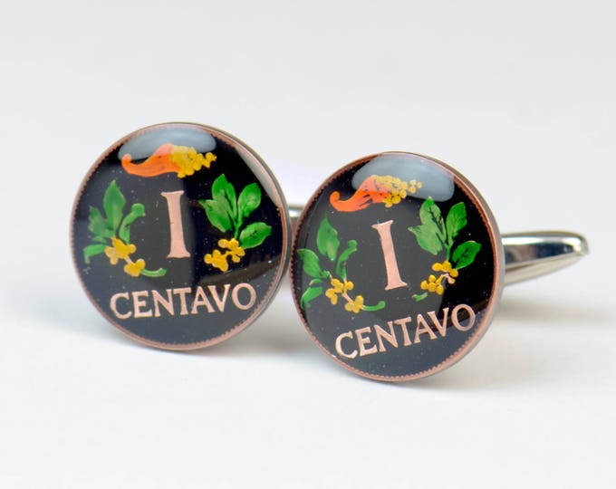 Enamel  Cufflinks-Colombia  Coin Coin Collector Gifts,Dad Coin Gift,Upcycled,mens gift accessories jewelry
