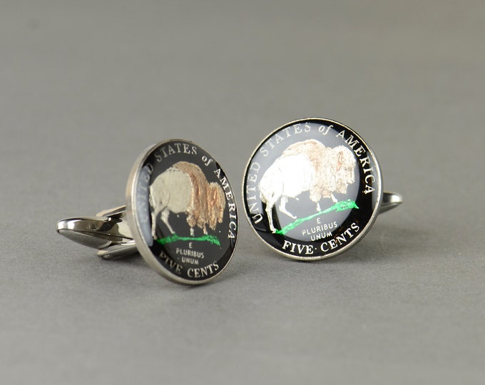 US Cufflinks Custom Personalized-5 cents Buffalo coin Coin Collector Gifts,Dad Coin Gift,Upcycled,mens gift accessories jewelry