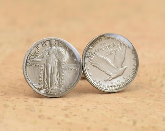 Cufflinks made with REPLICA coin of quarter dollar United States Cuff links accessories mens gift