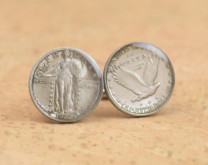 Cufflinks made with REPLICA coin of quarter dollar United States Cuff links accessories mens gift