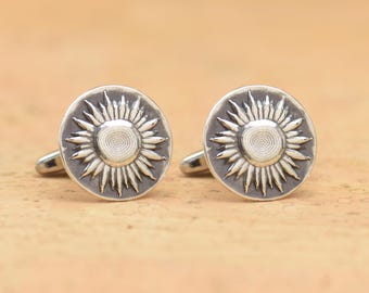Floral Mens Jewelry Sunflower Cufflinks: Sterling Silver, Bright Yellow Detail | Handmade,  Legs, Groom Gift