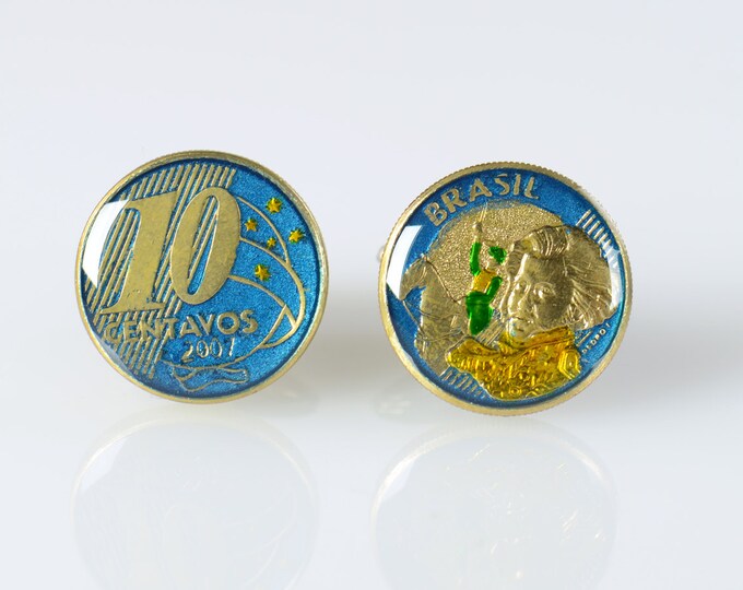 Brasil Coin Cufflinks Coin Collector Gifts,Dad Coin Gift,Upcycled,mens gift accessories jewelry