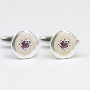 Sterling Silver Ruby Faceted Gemstone Cufflinks: Handmade Luxury Design, Stainless Steel  | Groom Gift, Anniversary Jewelry