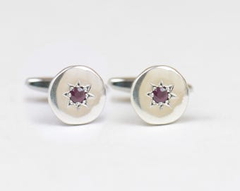 Sterling silver and Ruby Gemstone Cufflinks - Mens Gift - Accessories-Gift ,ruby cufflinks.Gift for him.Elegant cufflinks.Groome cuff links