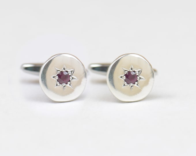 Sterling silver and Ruby Gemstone Cufflinks - Mens Gift - Accessories-Gift ,ruby cufflinks.Gift for him.Elegant cufflinks.Groome cuff links