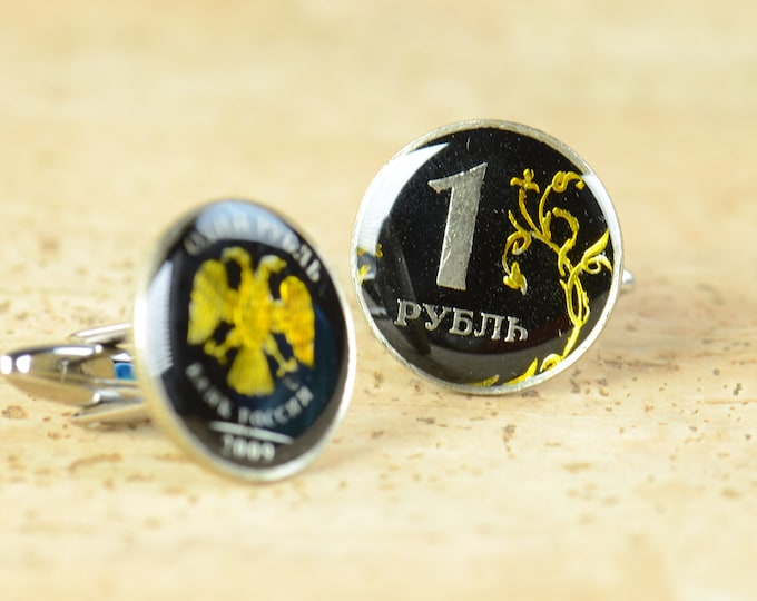 Enamel Cufflinks-Russia  Coin Coin Collector Gifts,Dad Coin Gift,Upcycled,mens gift accessories jewelry