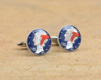 Cufflinks mercury silver dime coin United States Coin Collector Gifts,Dad Coin Gift,Upcycled,mens gift accessories jewelry