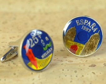 Melilla 25 Pesetas Cufflinks coins Coin Collector Gifts,Dad Coin Gift,Upcycled,mens gift accessories jewelry