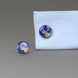 Coin Collector Gifts: Rustic Blue Deer Design - Hand Painted Canadian Coins, Enamel , Big Size Cufflinks for Men image 4