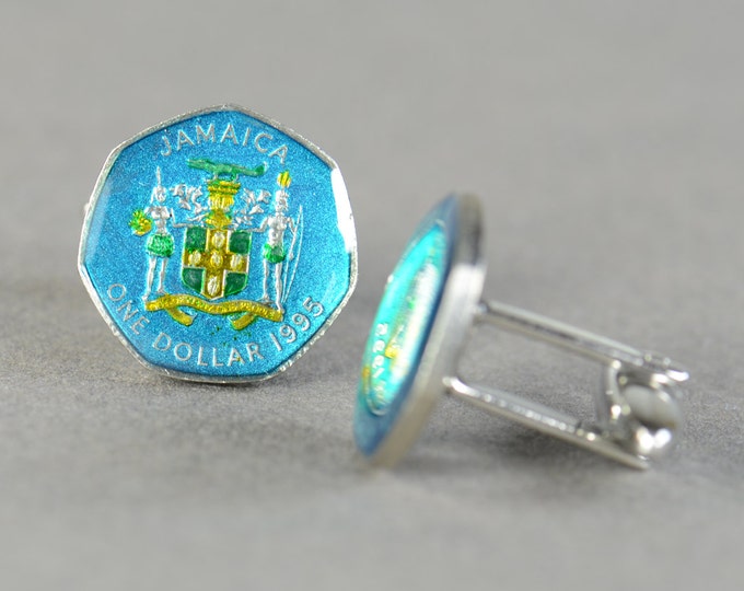 Cufflinks Jamaica enamel Coin Coin Collector Gifts,Dad Coin Gift,Upcycled,mens gift accessories jewelry