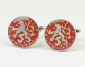 Cufflinks Czech Republic  enamel Coin Coin Collector Gifts,Dad Coin Gift,Upcycled,mens gift accessories jewelry