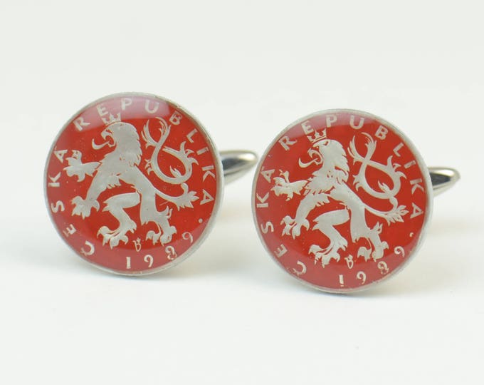 Cufflinks Czech Republic  enamel Coin Coin Collector Gifts,Dad Coin Gift,Upcycled,mens gift accessories jewelry