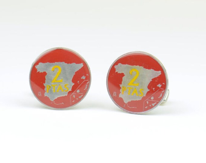 Map Cufflinks - gemelos peseta Spain - Big Size Coin Collector Gifts,Dad Coin Gift,Upcycled,mens gift accessories jewelry
