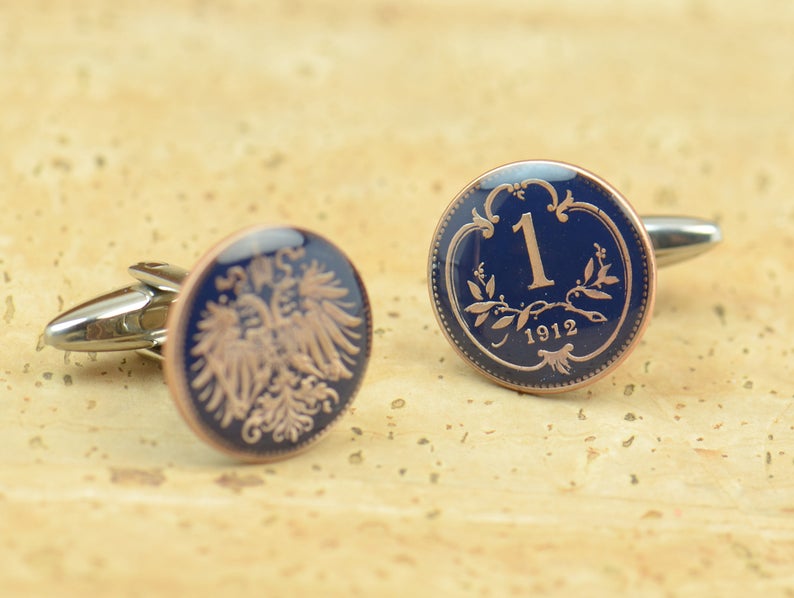 Enamel Cufflinks Austria Coin Coin Collector Gifts,Dad Coin Gift,Upcycled,mens gift accessories jewelry