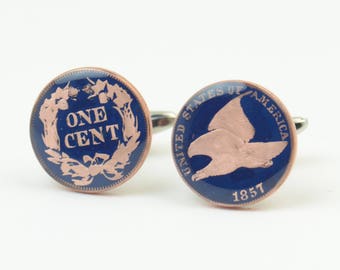 United States Antique cufflinks - US One cent coin Coin Collector Gifts,Dad Coin Gift,Upcycled,mens gift accessories jewelry