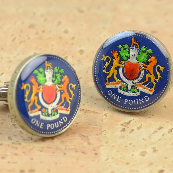 Pound enamel coin Cufflinks Great Britain.United Kingdom Coin Collector Gifts,Dad Coin Gift,Upcycled,mens gift accessories jewelry