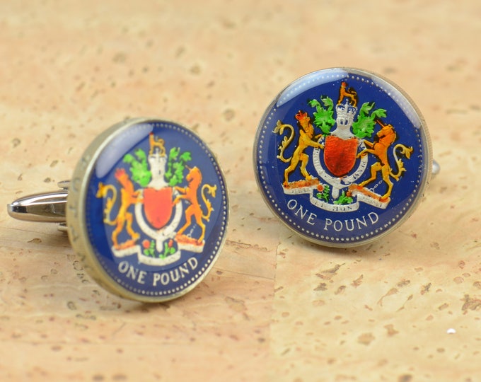 Pound enamel coin Cufflinks Great Britain.United Kingdom Coin Collector Gifts,Dad Coin Gift,Upcycled,mens gift accessories jewelry