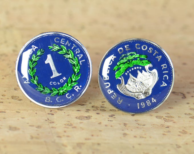 Costa Rica Cufflinks - Antique coins Coin Collector Gifts,Dad Coin Gift,Upcycled,mens gift accessories jewelry