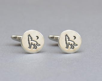 Wolf sterling silver cufflinks.Men accessories,Stainless steel, spiritual Cufflinks, wild life .Wolf cufflinks.Wolf Howling at the moon