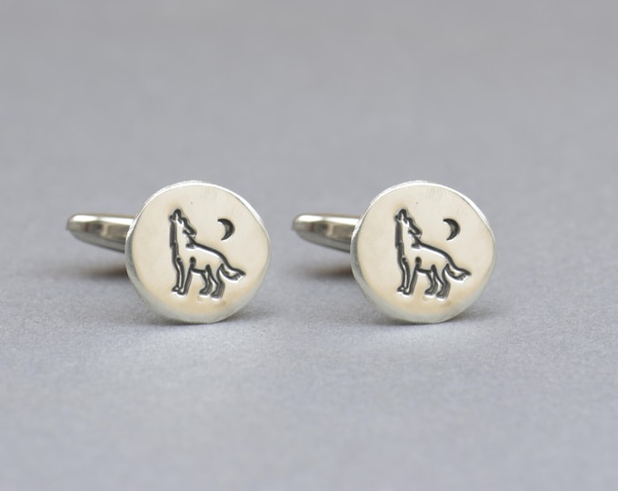 Wolf sterling silver cufflinks.Men accessories,Stainless steel, spiritual Cufflinks, wild life .Wolf cufflinks.Wolf Howling at the moon