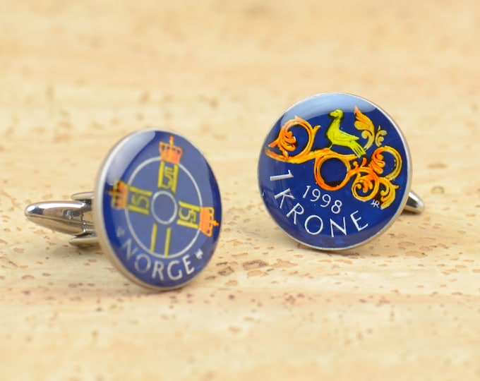 Cufflinks Norway enamel Coin Coin Collector Gifts,Dad Coin Gift,Upcycled,mens gift accessories jewelry