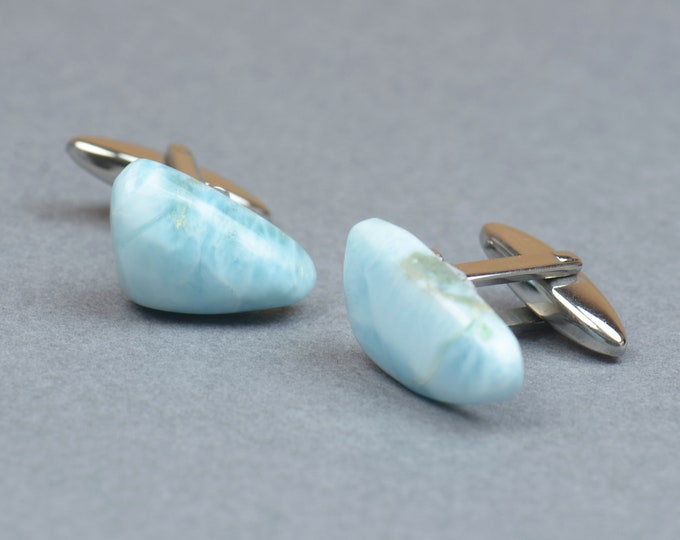 Larimar and stainless steel Gemstone Cufflinks-Mens gifts-Men accessories-Men gift