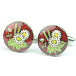 Cufflinks made with an antique enamel piece.Stainless steel leg.Men or women accessories- Japanese