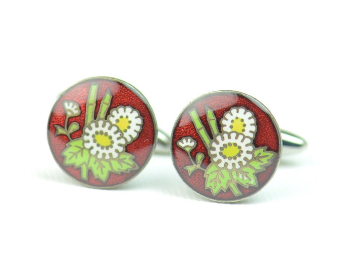 Cufflinks made with an antique enamel piece.Stainless steel leg.Men or women accessories- Japanese