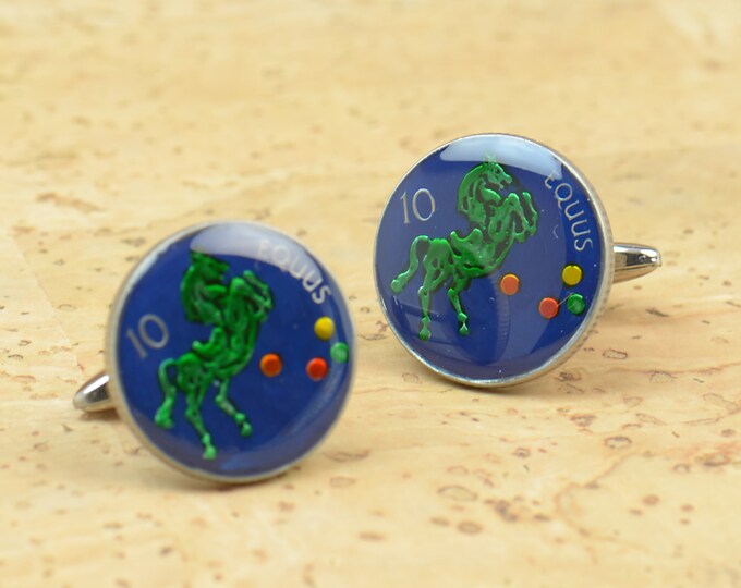 Slovenia Cufflinks - Antique coins Slovenia - Horse Cufflinks - Men gift