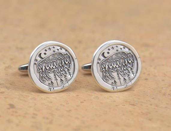 Bison On Mountain Sterling Silver Cufflinks: Rustic Western Design,   | Groom Wedding Gift, Nature Lover Present