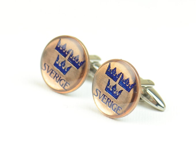 Cufflinks Sweden enamel Coin Coin Collector Gifts,Dad Coin Gift,Upcycled,mens gift accessories jewelry