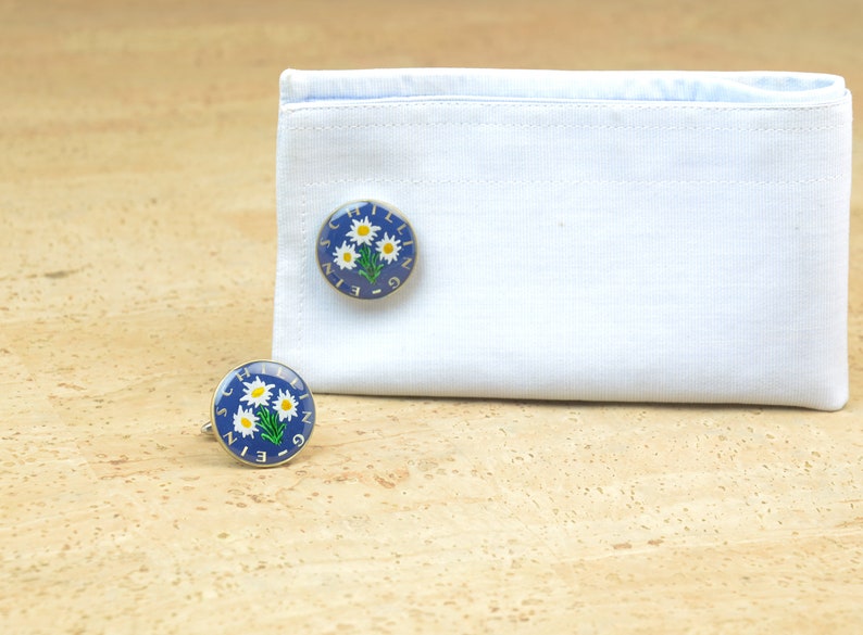 1 Schilling Edelweiss Coin Collector Gifts,Dad Coin Gift,Upcycled,mens gift accessories jewelry Austria Coin Enamel Cufflinks