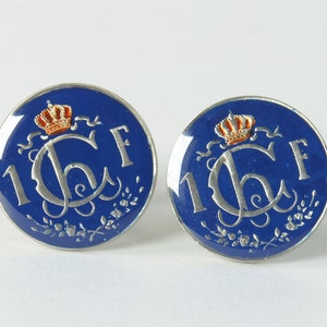 Enamel Cufflinks -Luxembourg Coin Coin Collector Gifts,Dad Coin Gift,Upcycled,mens gift accessories jewelry