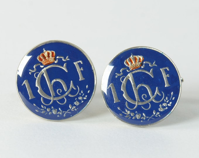 Enamel Cufflinks -Luxembourg Coin Coin Collector Gifts,Dad Coin Gift,Upcycled,mens gift accessories jewelry