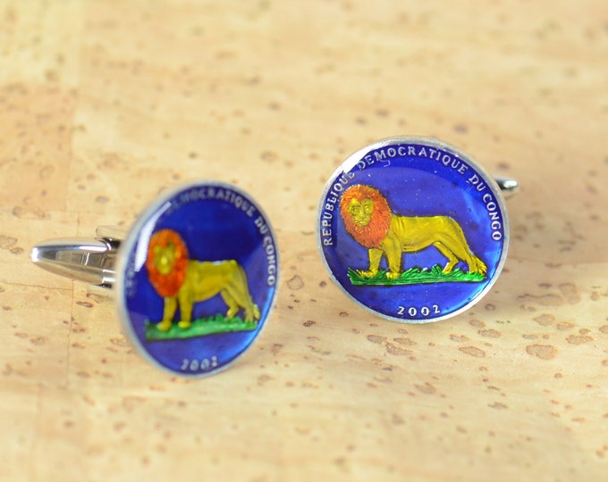 Cufflinks antique Lion Congo coin Coin Collector Gifts,Dad Coin Gift,Upcycled,mens gift accessories jewelry