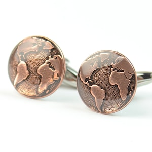 Earth world Cufflinks - World cooper plated Cuff Links - Handmade Mens Accessories - Gifts For Him - Groomsmen - Groom