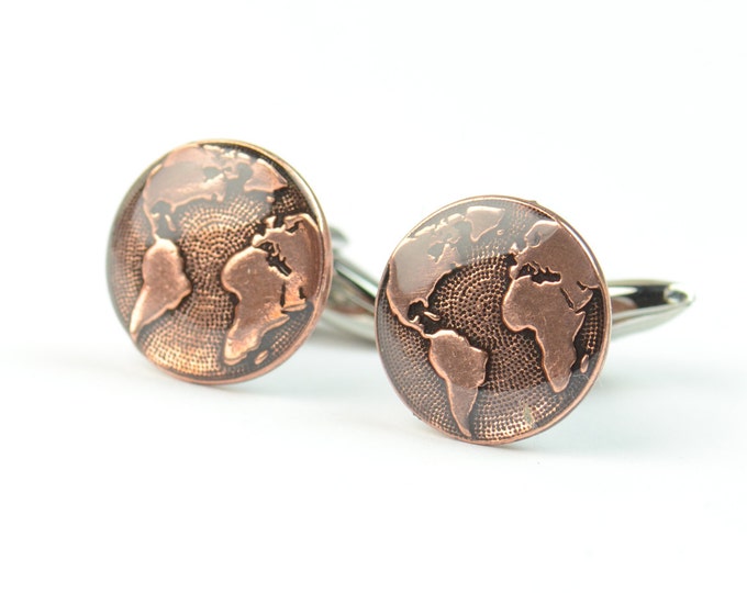 Earth world Cufflinks - World cooper plated Cuff Links - Handmade Mens Accessories - Gifts For Him - Groomsmen - Groom