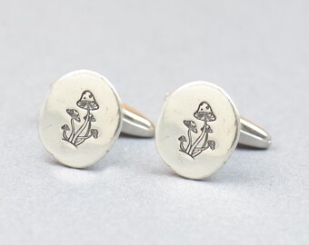 Mushroom Fungi sterling silver cufflinks.Men accessories,Cuff links