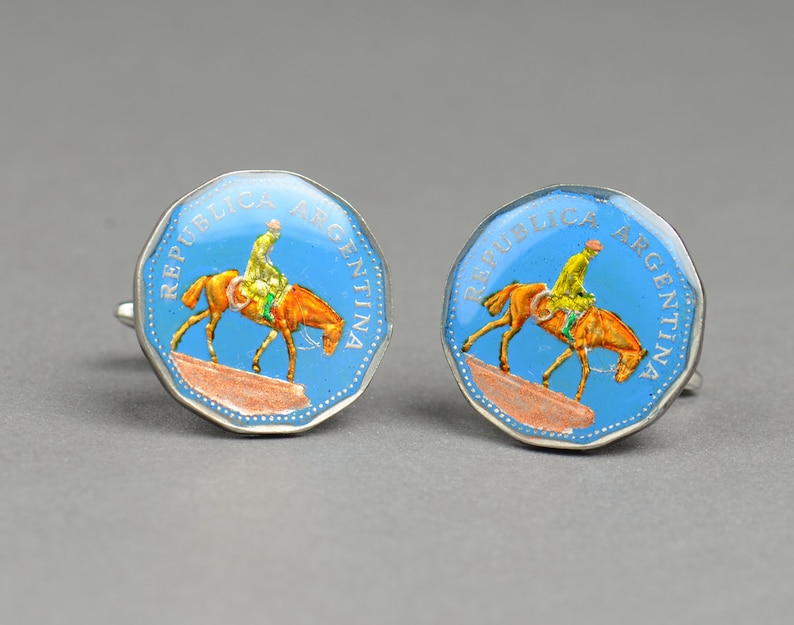 Argentina coin 10 pesos .Big Size Coin Coin Collector Gifts,Dad Coin Gift,Upcycled,mens gift accessories jewelry Enamel Cufflinks