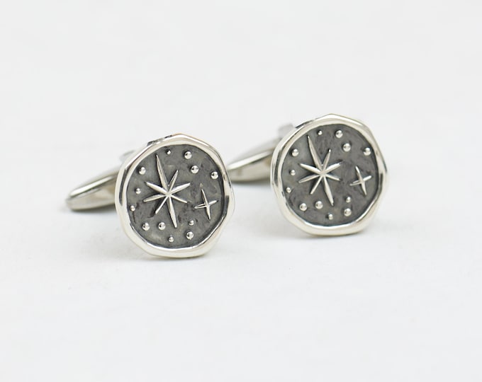 Star sterling silver cufflinks.Men accessories,Cuff links-Stainless universe galaxy physics moon shot stars.Starry night