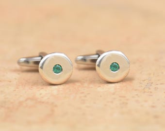 Sterling silver and Emerald Gemstone Cufflinks,Mens Gift,Accessories-Gift,Emerald cufflinks.Gift for him.Elegant cufflinks.Groome cuff links
